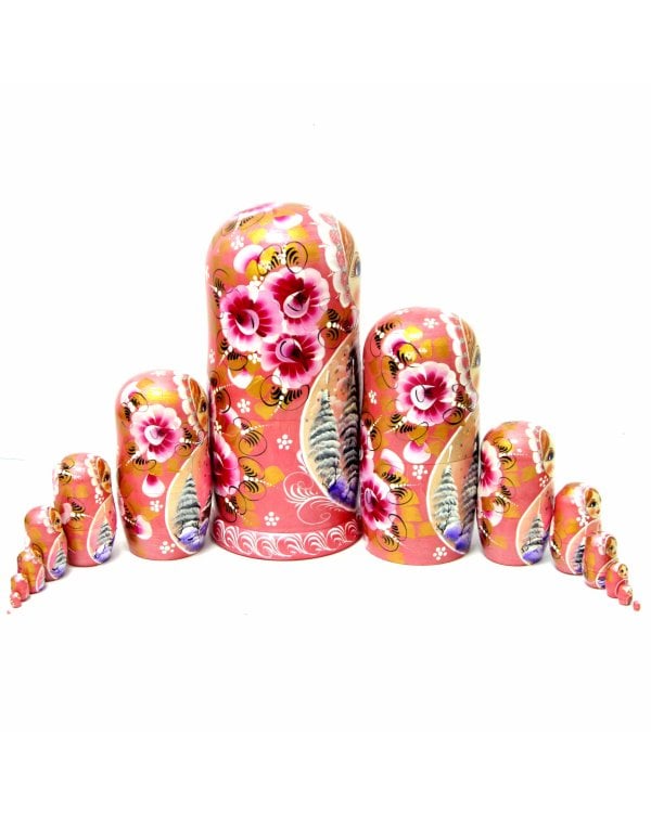 Матрешка Пейзаж розовая15м33