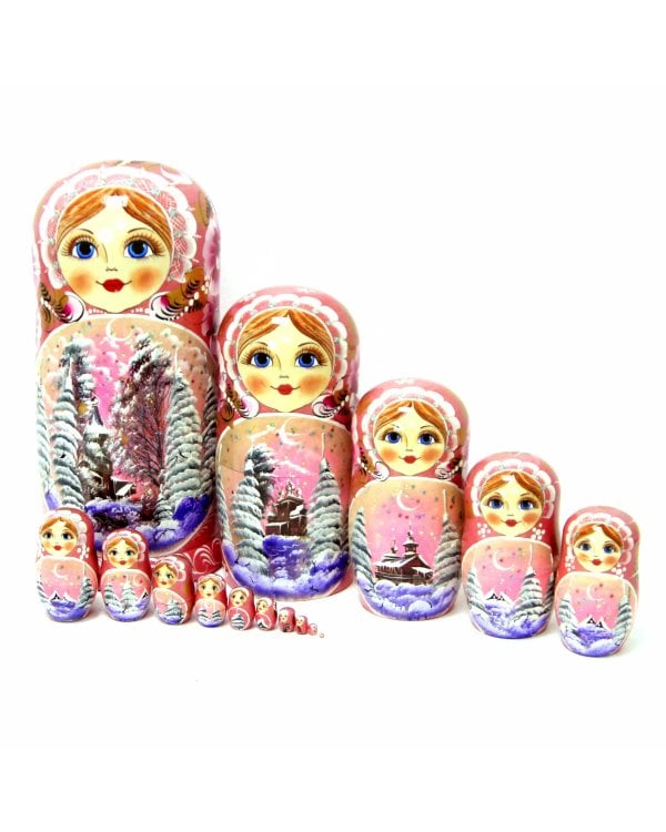 Матрешка Пейзаж розовая15м33