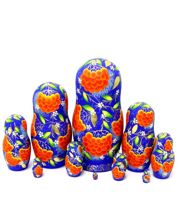 Матрешка Гроздья рябины на синем 10 м 25 см