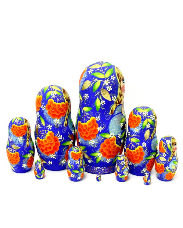 Матрешка Гроздья рябины на синем 10 м 25 см