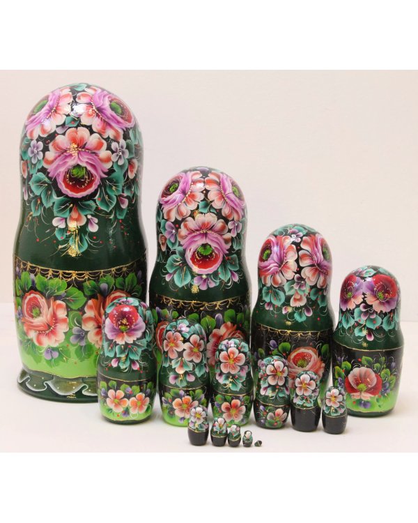 Матрешка Цветы (зеленый платок) 15м33