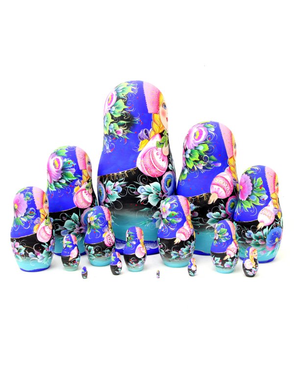 Матрешка Цветы (синий платок) 15м33