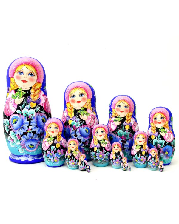 Матрешка Цветы (синий платок) 15м33