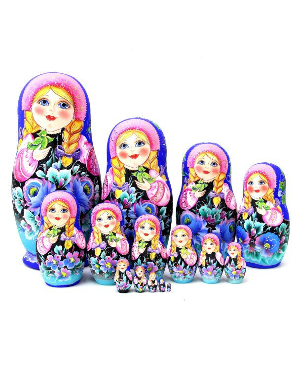 Матрешка Цветы (синий платок) 15м33