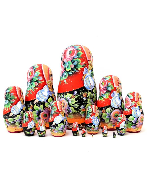 Матрешка Цветы (красный платок) 15м33