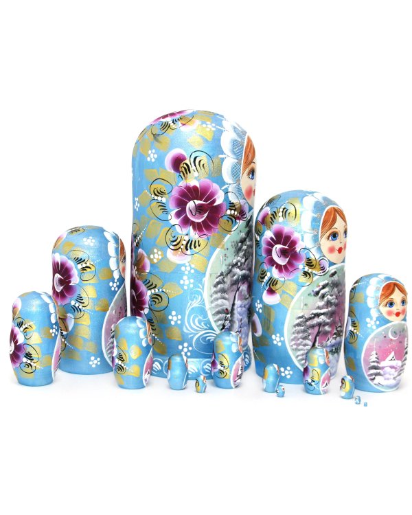 Матрешка Пейзаж голубая 15м33
