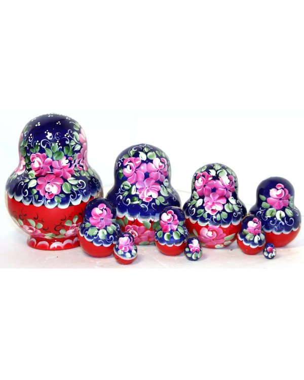 Матрешка Лена сине-красная 10м14