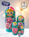 Матрешка София бирюзовая 5 в 1, 14 см - K22