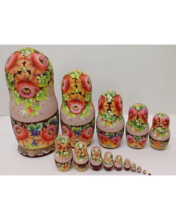 Матрешка Цветы (бежевый платок) 15м33