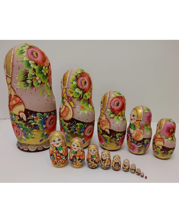 Матрешка Цветы (бежевый платок) 15м33