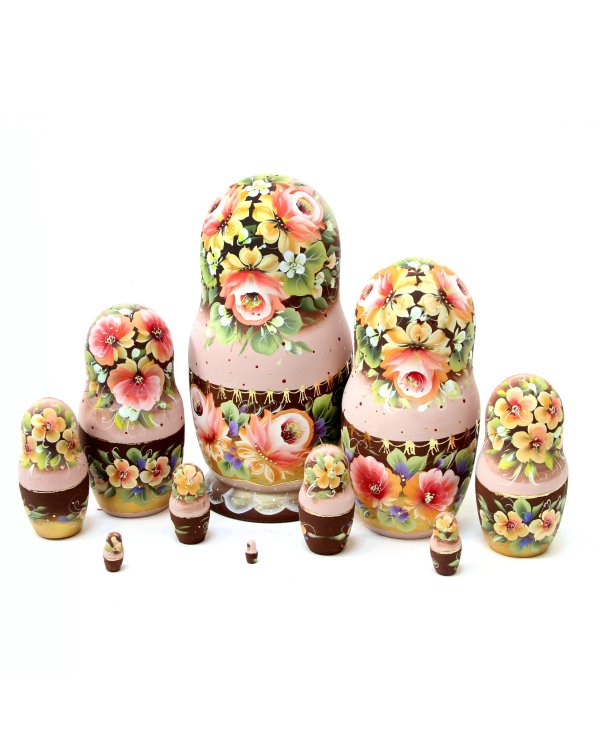 Матрешка Цветы (бежевый платок) 10м 25см