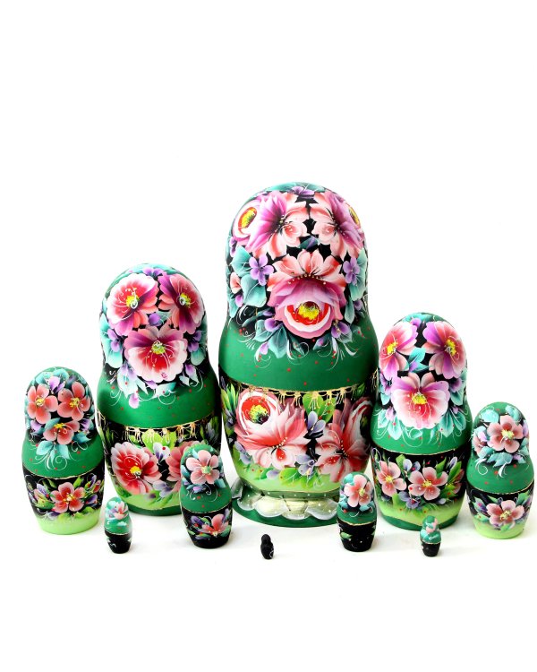 Матрешка Цветы (зеленый платок) 10м 25см