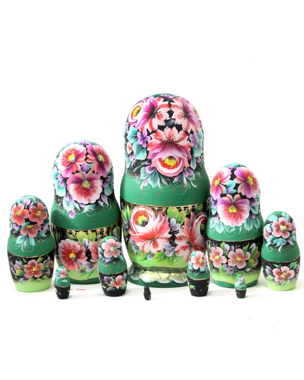 Матрешка Цветы (зеленый платок) 10м 25см