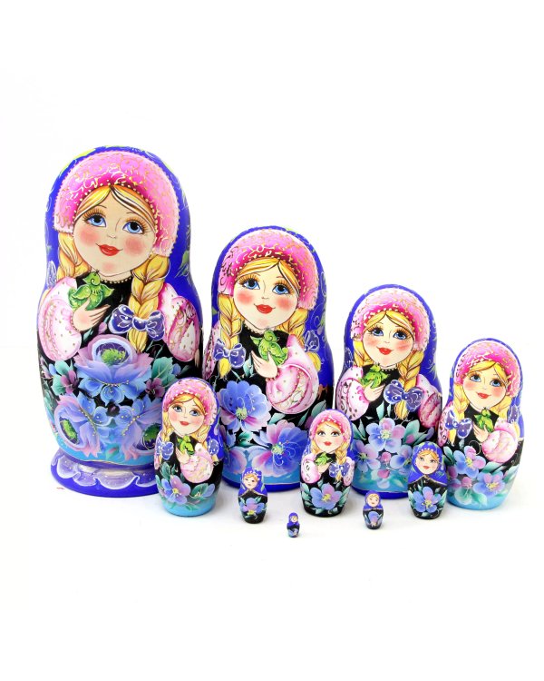 Матрешка Цветы (синий платок) 10м 25см