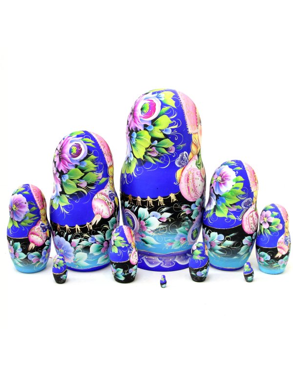 Матрешка Цветы (синий платок) 10м 25см