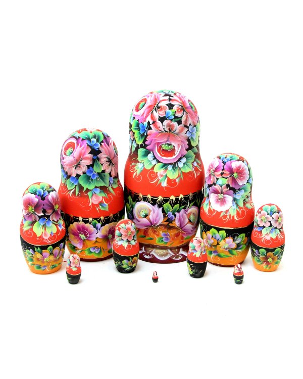 Матрешка Цветы (красный платок) 10м 25см