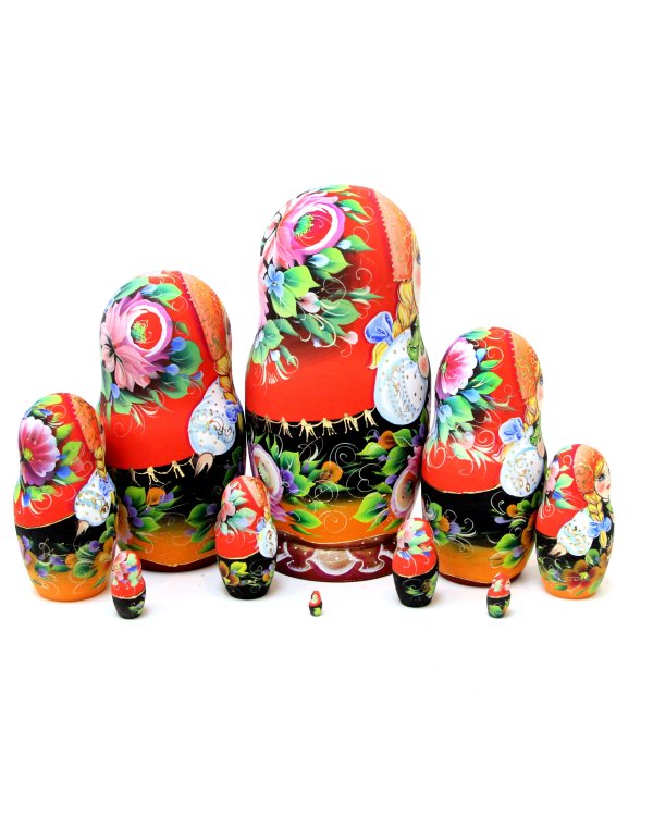 Матрешка Цветы (красный платок) 10м 25см