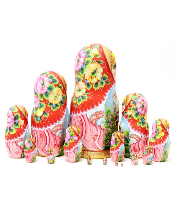 Матрешка Москва (красный платок, розовый низ) 15м33