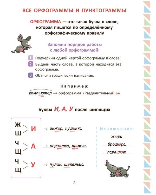 Все изучаемые орфограммы и пунктограммы русского языка, подсказки в выполнении грамматических разборов и запоминании словарных слов. 1-4 кл