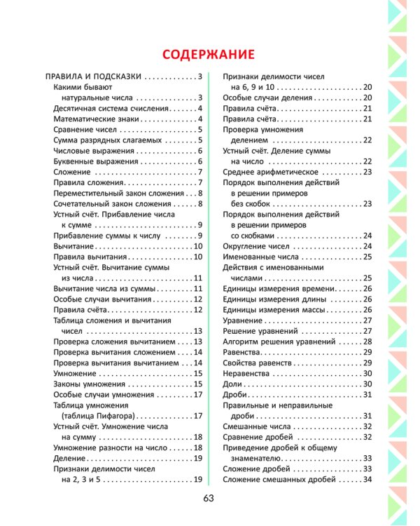 Все изучаемые правила математики, устный и письменный счет, подсказки в решении типовых задач и геометрических заданий. 1-4 кл