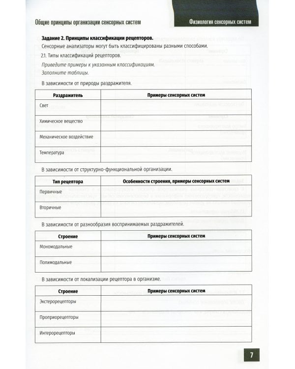 Нормальная физиология. Физиология сенсорных систем. Рабочая тетрадь