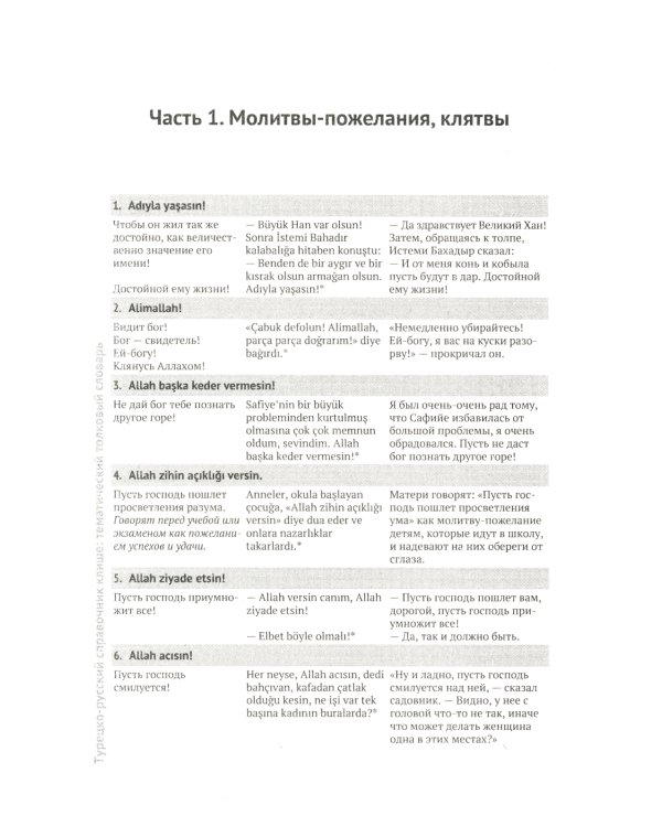 Турецко-русский справочник клише: тематический толковый словарь: Развернутые толкования, диалогическая форма презентации, дословный перевод