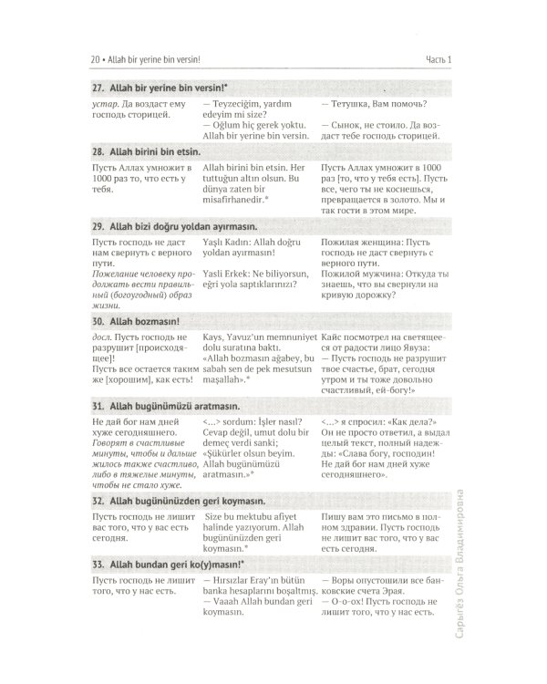 Турецко-русский справочник клише: тематический толковый словарь: Развернутые толкования, диалогическая форма презентации, дословный перевод