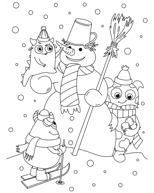 Монстрики и зимние развлечения: книжка-раскраска с наклейками