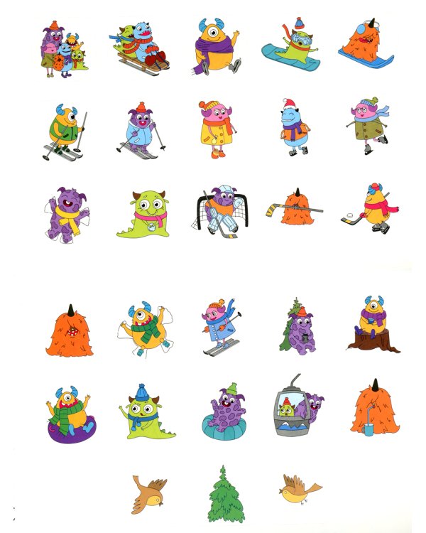 Монстрики и зимние развлечения: книжка-раскраска с наклейками