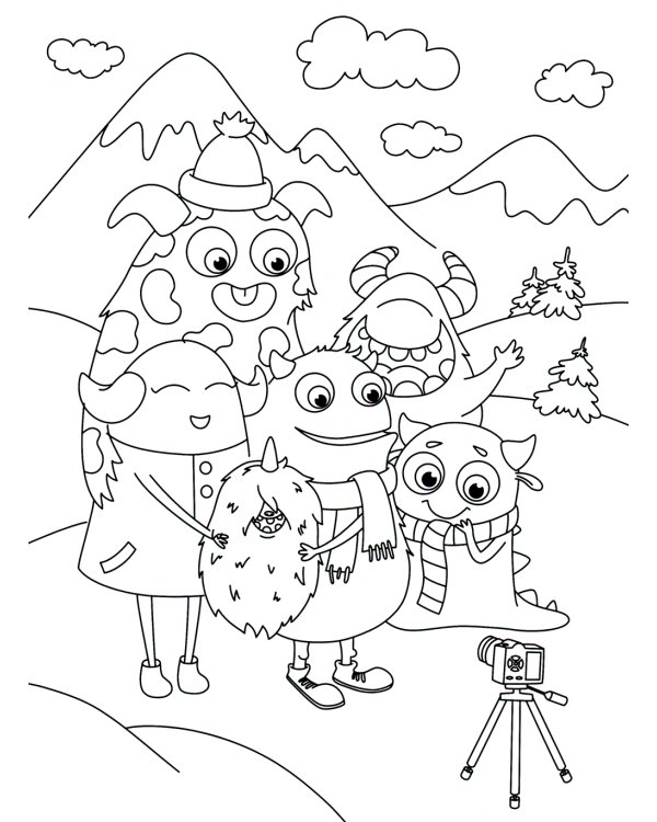 Монстрики и зимние развлечения: книжка-раскраска с наклейками