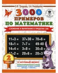 3000 примеров по математике. Сложение и вычитание в пределах 100. Крупный шрифт. 2 кл