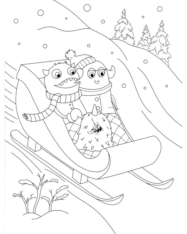 Монстрики идут в гости к Деду Морозу: книжка-раскраска с наклейками