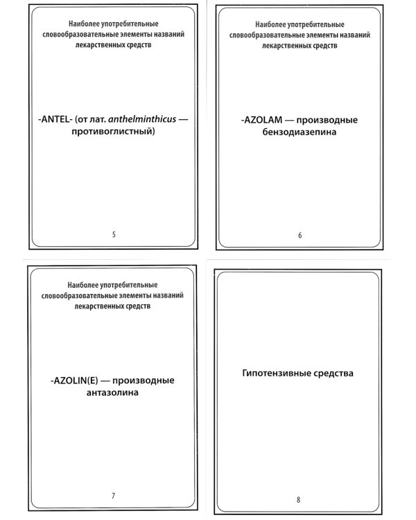 Наиболее употребительные словообразовательные элементы названий лекарственных средств: тематические карточки