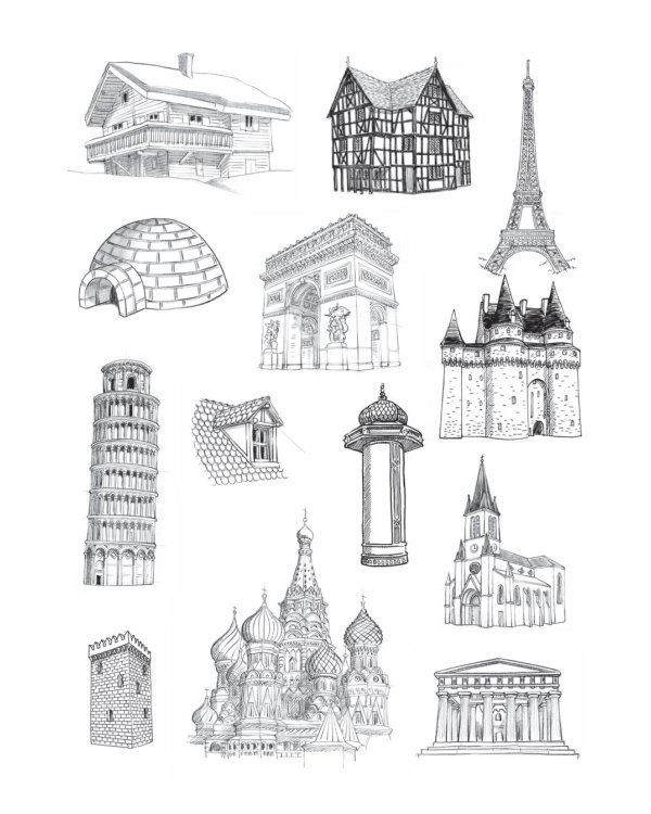 Создаем зарисовки зданий и других сооружений шаг за шагом. 50 проектов с подробными объяснениями и рисунками. Скетчбук начинающего художника