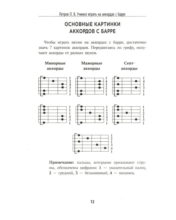 Самоучитель игры на шестиструнной гитаре: учимся играть на аккордах с барре: безнотный метод. 2-е изд
