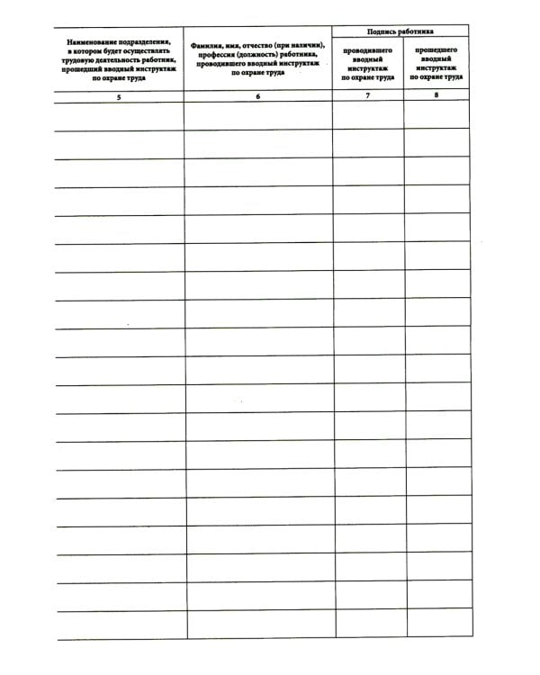 Журнал регистрации вводного инструктажа