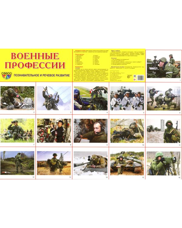 Демонстрационные картинки. Военные профессии: 16 демонстрационных картинок с текстом на обороте