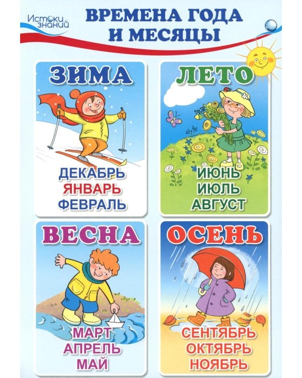Комплект познавательных мини-плакатов. Математика. Ориентировка во времени (4листа+текст на обороте)