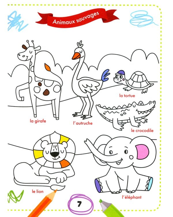 Раскрась и выучи слова. Французский для малышей