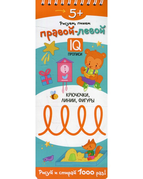 Рисуем, пишем правой-левой. Крючочки, линии, фигуры. (Многоразовые прописи на пружинке 5+)