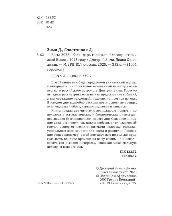 Весы-2025. Календарь-гороскоп благоприятных дней Весов в 2025 году