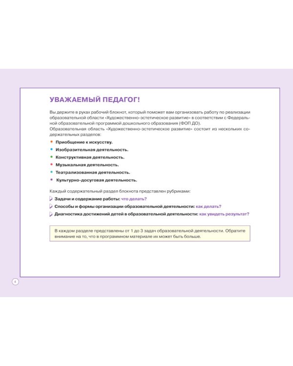 Блокнот педагога средней группы детского сада. Художественно-эстетическое развитие