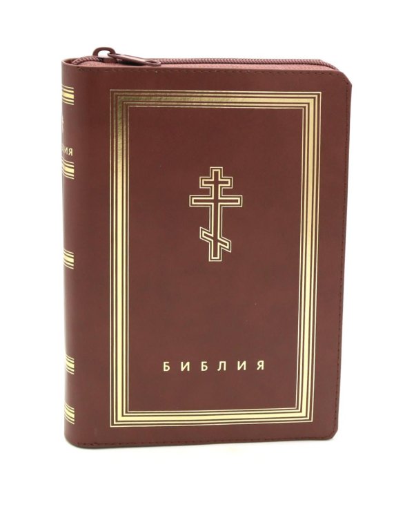 Библия. Книги Священного Писания Ветхого и Нового Завета (рециклированная кожа коричневая, молния, золот.обрез)
