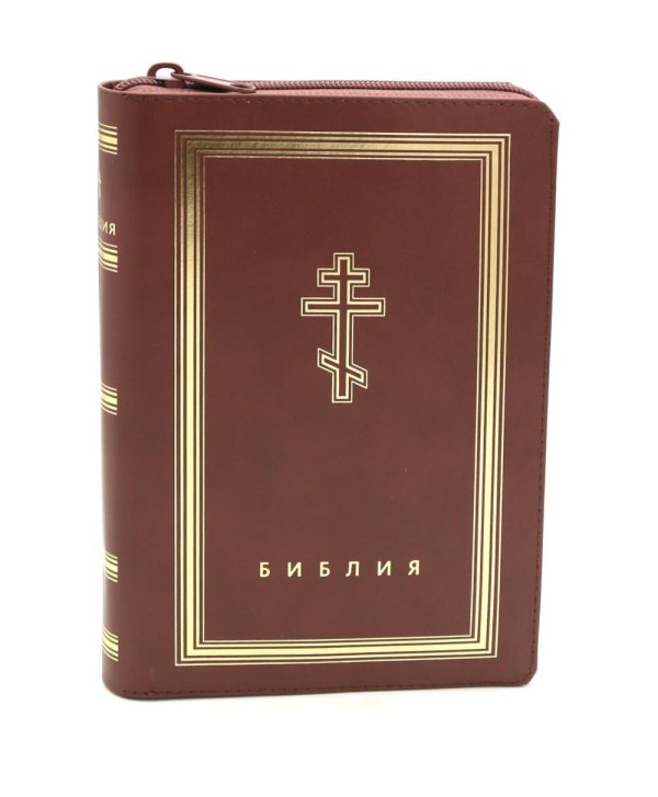 Библия. Книги Священного Писания Ветхого и Нового Завета (рециклированная кожа коричневая, молния, золот.обрез)