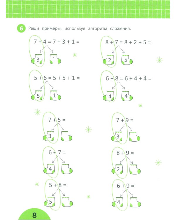 Сложение и вычитание в пределах 20: задания с визуальной инструкцией: 7+