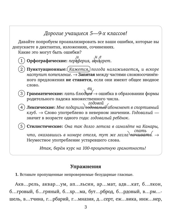 Самые распространенные ошибки в диктантах и письменных работах школьников 5-9 кл.: Тренировочные упражнения с объяснениями и ответами