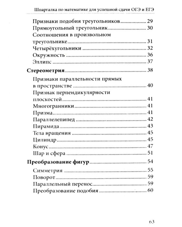 Шпаргалка по математике для успешной сдачи ОГЭ и ЕГЭ