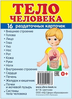 Дем. картинки СУПЕР Тело человека. 16 раздаточных карточек с текстом на обороте учебно-методическое пособие с комплектом демонстрационного материала 63х87 мм, познавательное и речевое развитие