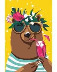 Набор для раскрашивания по номерам Медведь с коктейлем, 12 цветов: краски акриловые на водной основе 12 штук, холст c контурным рисунком (нетканый материал), на подрамнике из МДФ, кисти 2 штуки, контрольный лист со схемой. / 20x30x1,6см арт.88098