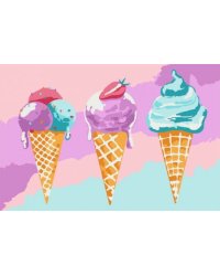 Набор для раскрашивания по номерам Мороженое в стаканчике, 12 цветов: краски акриловые на водной основе 12 штук, холст c контурным рисунком (нетканый материал), на подрамнике из МДФ, кисти 2 штуки, контрольный лист со схемой. / 20x30x1,6см арт.88099